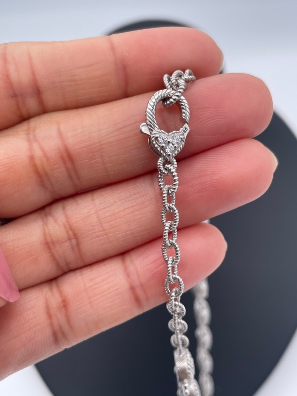 Judith Ripka Sterling Silver CZ Drop Link Necklace 925 Thailand Collectible - Picture 5 of 10